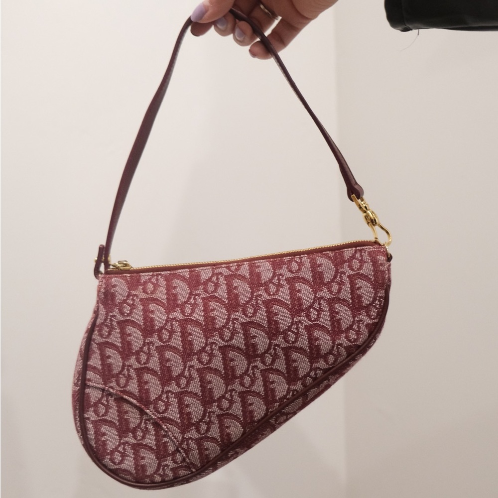 Dior Maroon Monogram Saddle Shoulder Bag